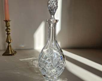 Vintage Mid-Century Bohemia Lead Crystal Pressed Glass Decanter Bottle with Decorative Stopper