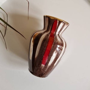 Vintage Mid-Century West German Studio Pottery Vase Glazed Brown Drip Glaze