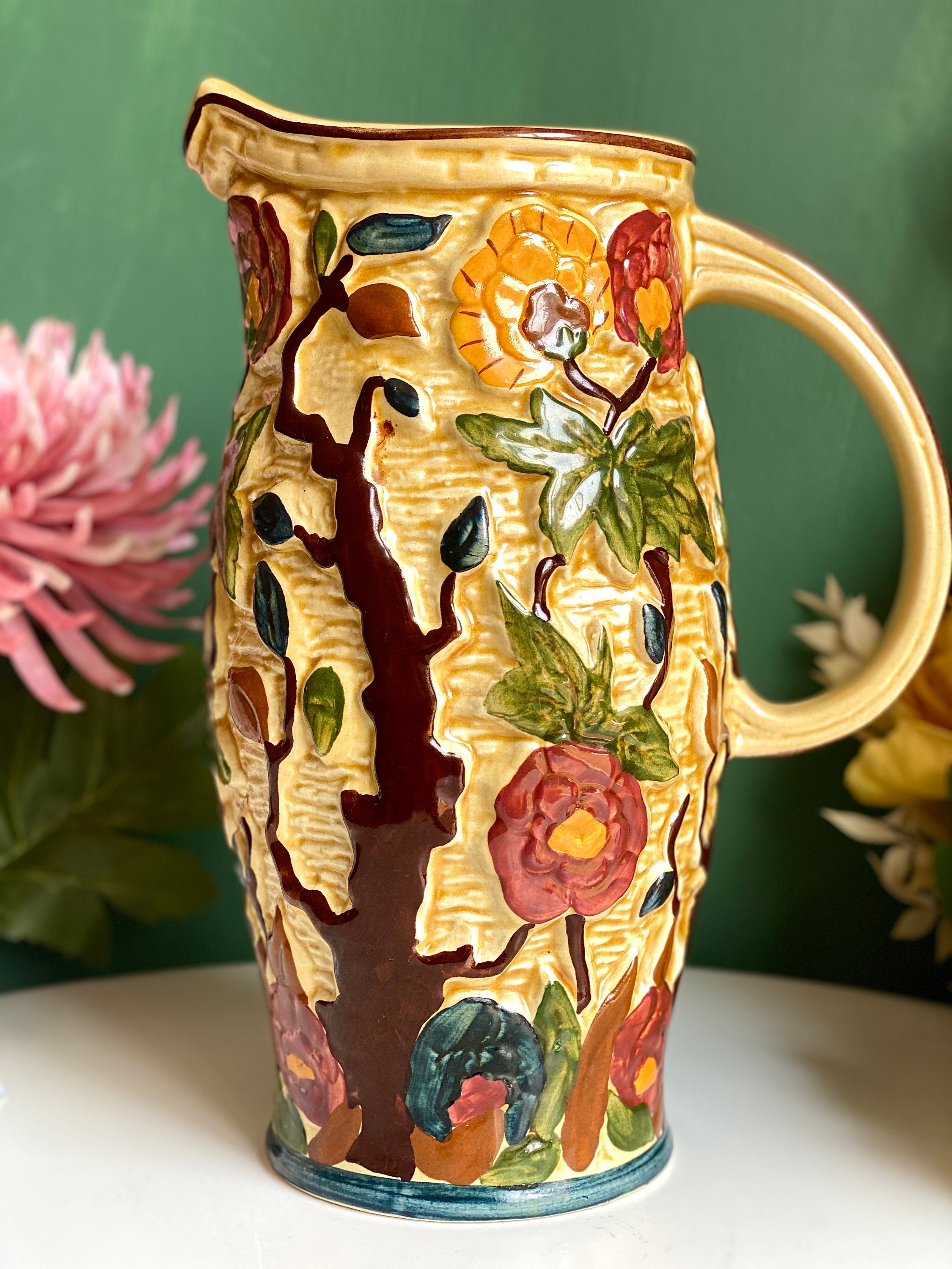 Vintage 1960's Ornate Textured Indian Tree Jug Vase by HJ Woods