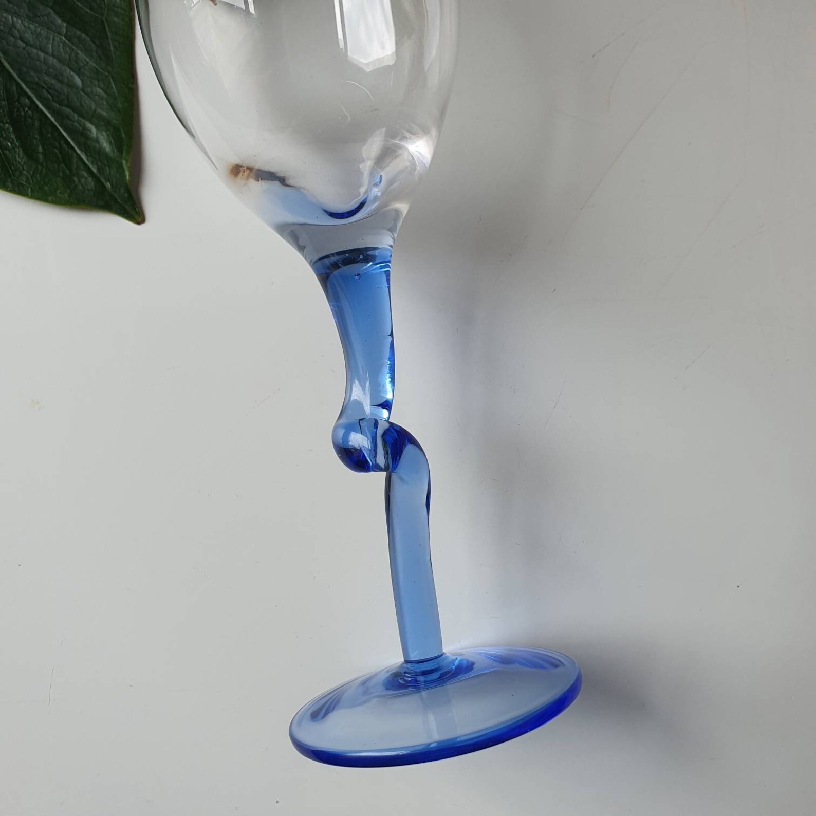 Vintage Wine Glass Blue Twisted Curly Stem Hand Blown Etsy