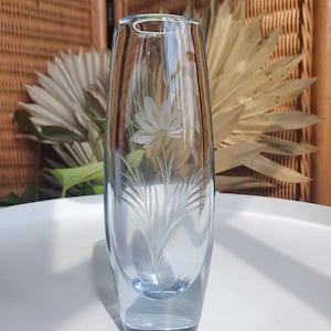 Vintage heavy etched crystal glass floral vase image 1
