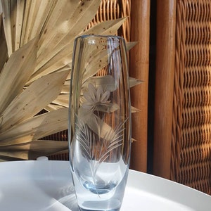 Vintage heavy etched crystal glass floral vase image 3