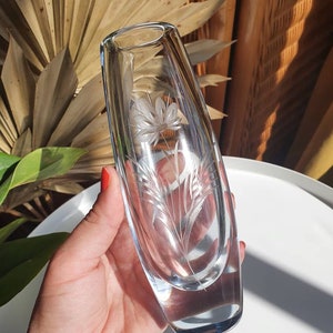 Vintage heavy etched crystal glass floral vase image 2
