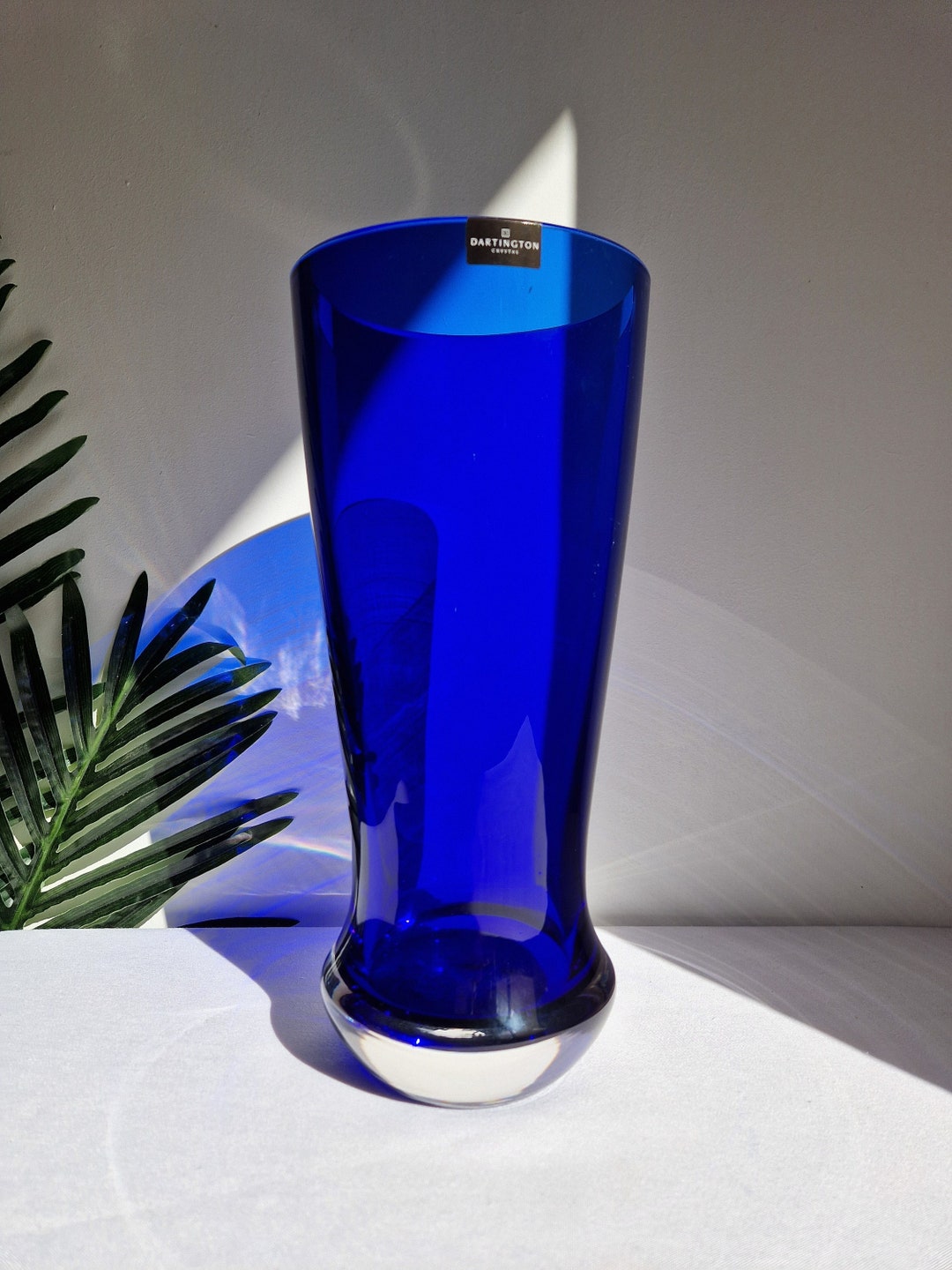 Large Vintage Dartington Crystal Vase Electric Blue Glass Etsy UK