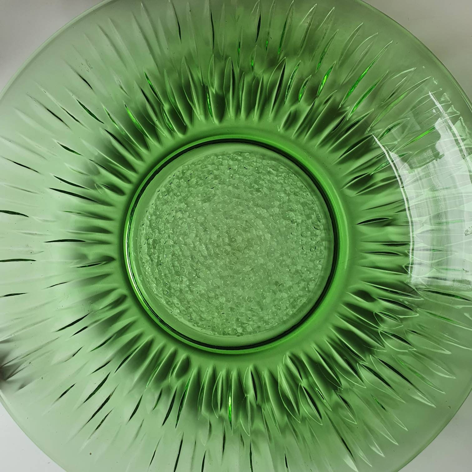 Vintage Art Deco Green Cut Glass Bowl 1950's Dish Etsy