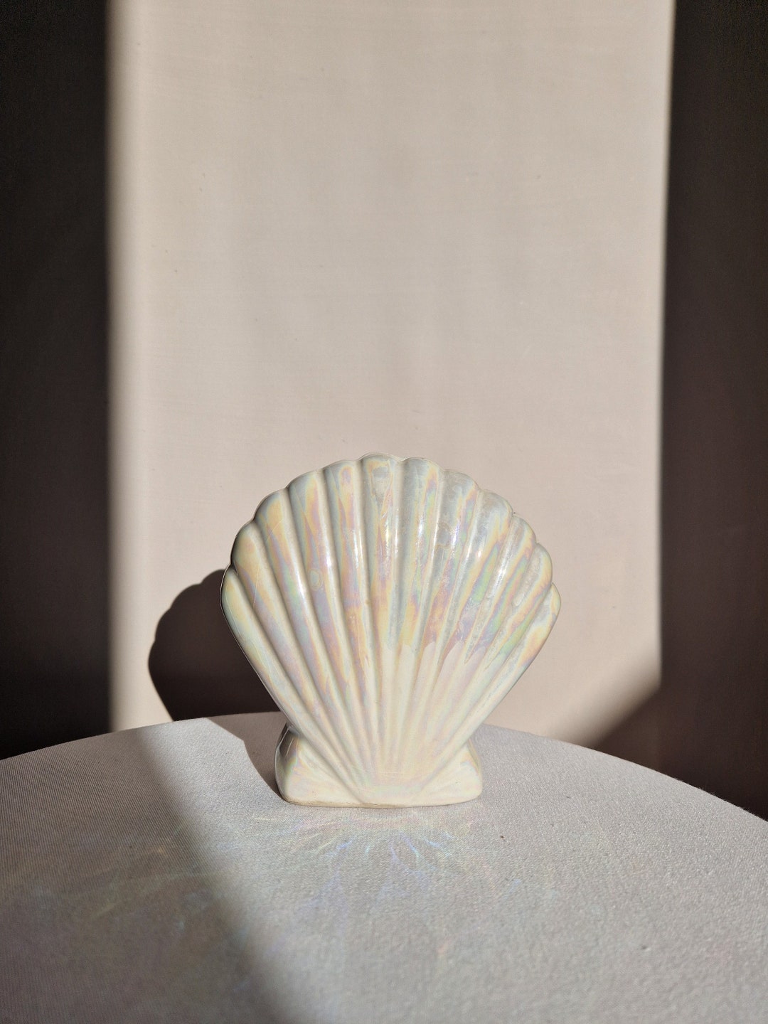 Vintage Midcentury Art Deco Ceramic Shell Vase Pearlescent Etsy