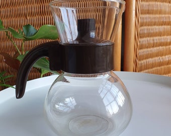 Vintage Mid-Century American Diner Style Glass Coffee Pourer Pot Jug with Brown Handle