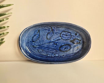 Vintage Mid-Century Classic 1960s Blue Pottery Ceramic Tray Dish