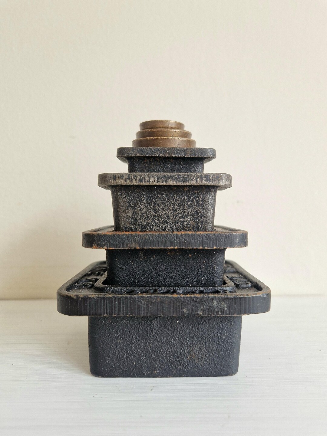 Antique Cast Iron Brass Scale Weights Kg/gram Square Stacking General ...