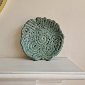 Vintage Midcentury Coiled Studio Pottery Plate in Sage Green