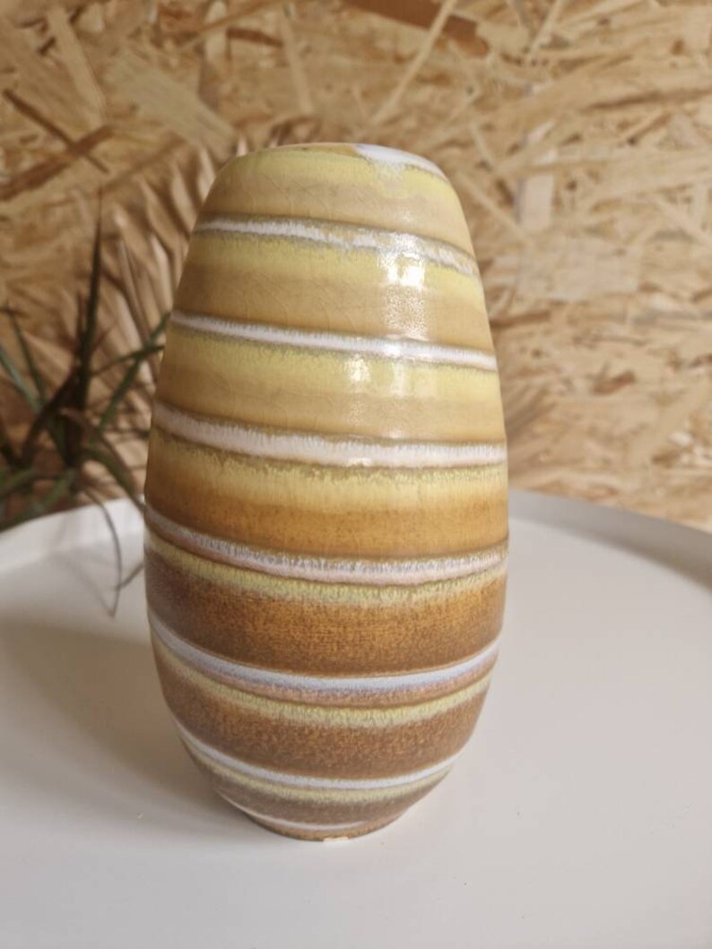 Vintage Mid-Century West German Studio Pottery Ceramic Vase in Cream White Swirl Design image 2