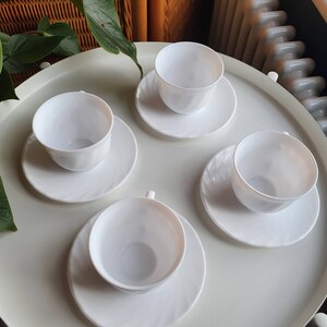 Set of 4 Vintage Midcentury Arcopal Milk Glass Tea Cups & Saucers image 7