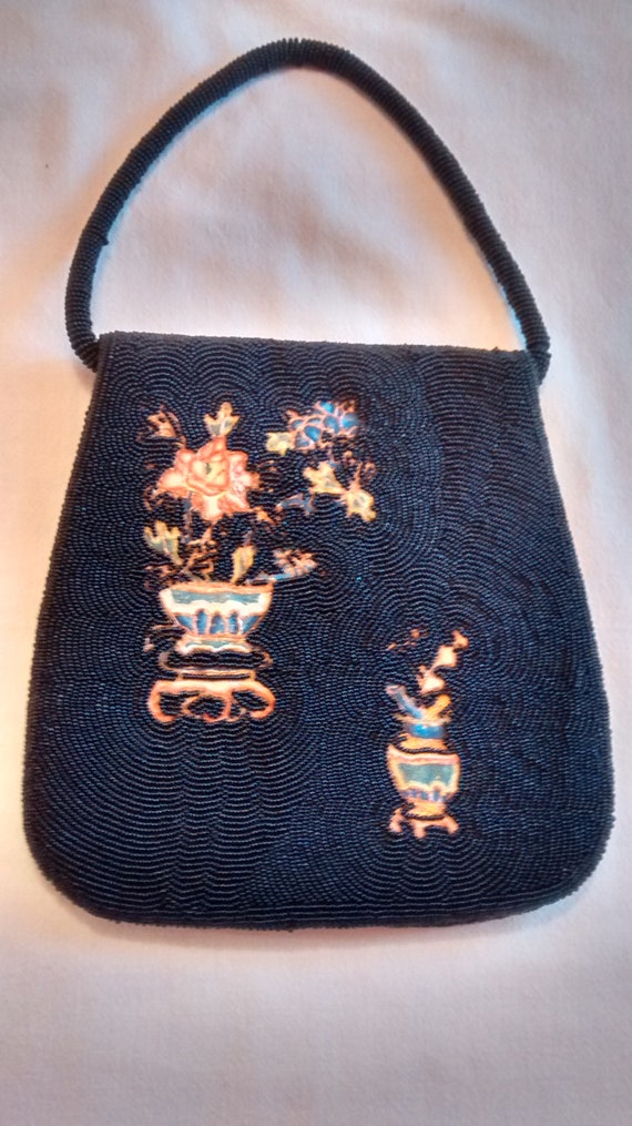 Glass bead & crewel embroidered oriental evening b