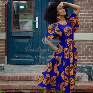 Vestido ADESUA AZUL Y NARANJA