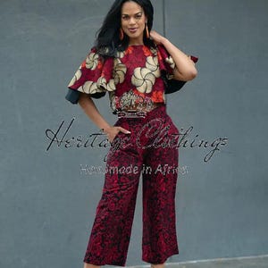 Arinola Palazzo Set – African Print Ankara Two Piece Outfit, Cotton Pants and Top, Stylish Party Wear, Bold African Clothing for Women