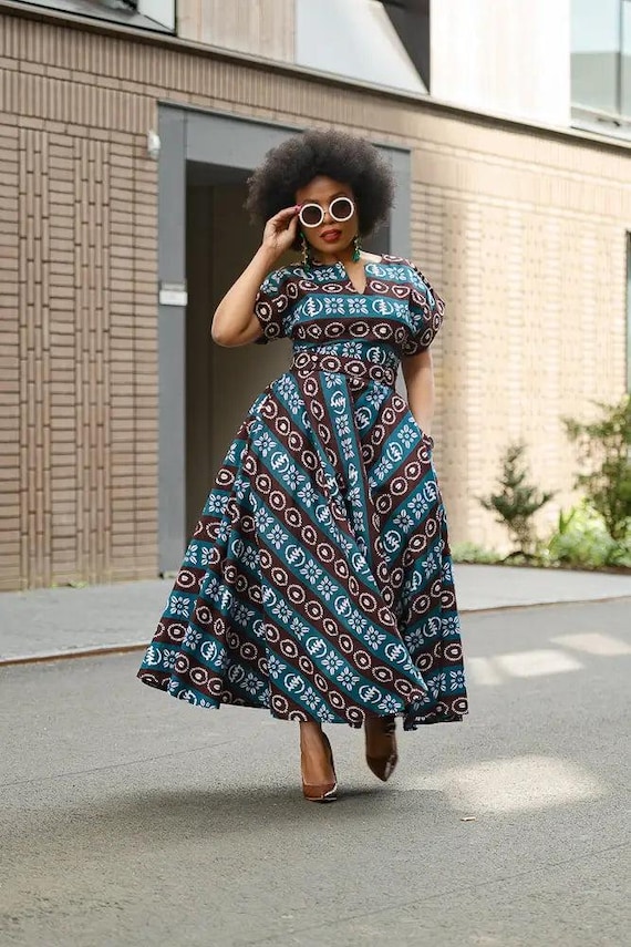 blue tribal dress Naples Faux Wrap Dress Dark Blue Tribal main image 0