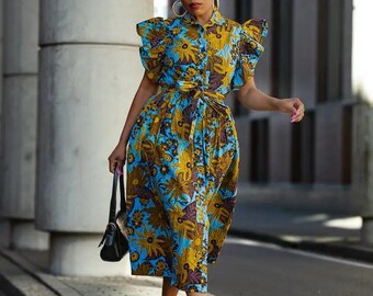 Zendaya Blue and Brown Floral Midi Dress - Etsy