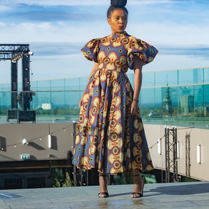 Robe midi imprimée africaine OLORI MULTICOLORE