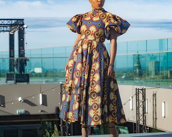 Robe midi imprimée africaine OLORI MULTICOLORE