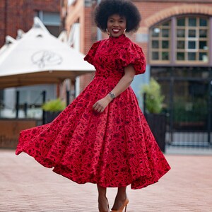 OLORI RED AFRICAN print midi dress