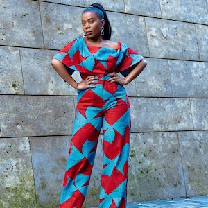 MAKEDA BLUE AND red jumpsuit