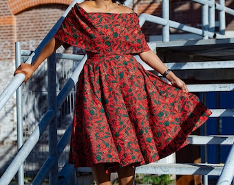 Oyin Midi African Print Cape Dress - Handmade African Print Midi Dress With Half Sleeves -Cocktail Summer Dress - Gift For Her