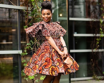 LANRE BROWN HIGH neck ankara dress