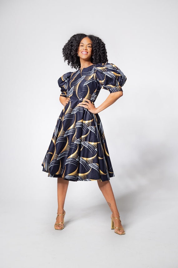 NEFERTITI GOLD AND Navy Blue Dress Etsy