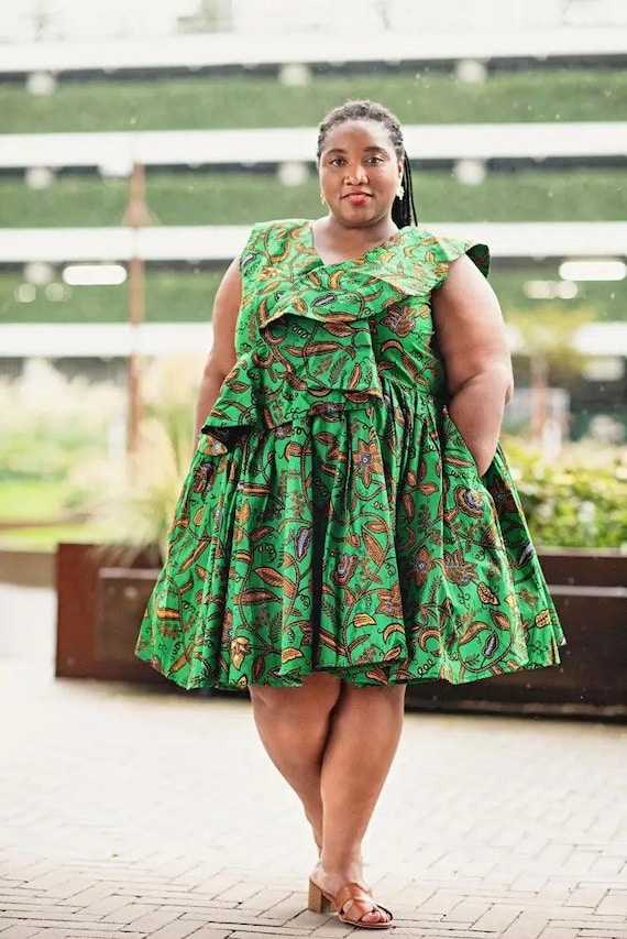 LOLA GREEN AND BROWN PEPLUM SKATER DRESS - Heritage Clothings S