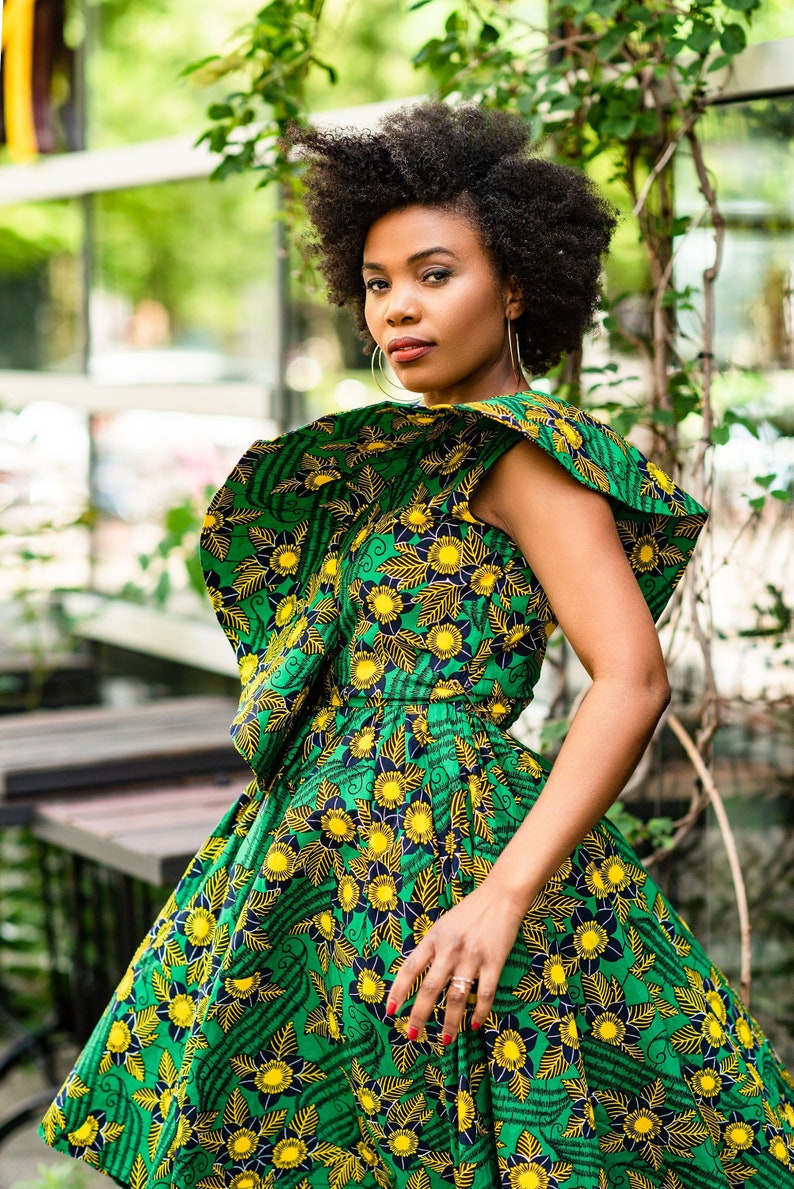 LOLA GREEN AND Yellow African Print Peplum Skater Dress - Etsy UK