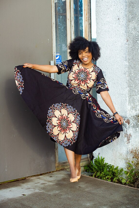 Black and red floral midi dress hot sale