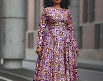 knee length dresses for ladies Ithira Kenya - Blue Kitenge Dress Kimono Zip Long Sleeved main image 1