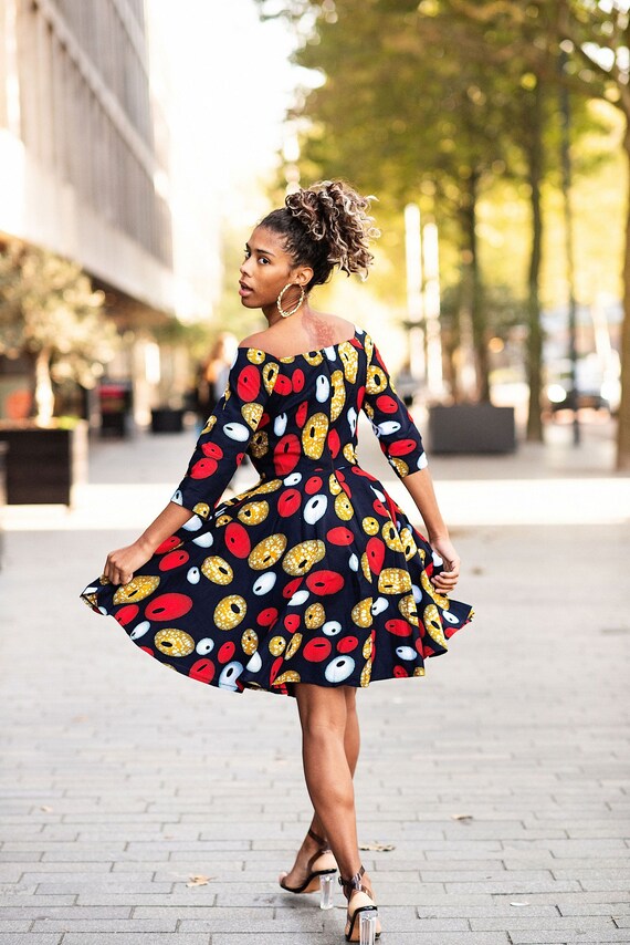 Amoya Navy Flare Dress African Fashion Wear Abiti africani alla