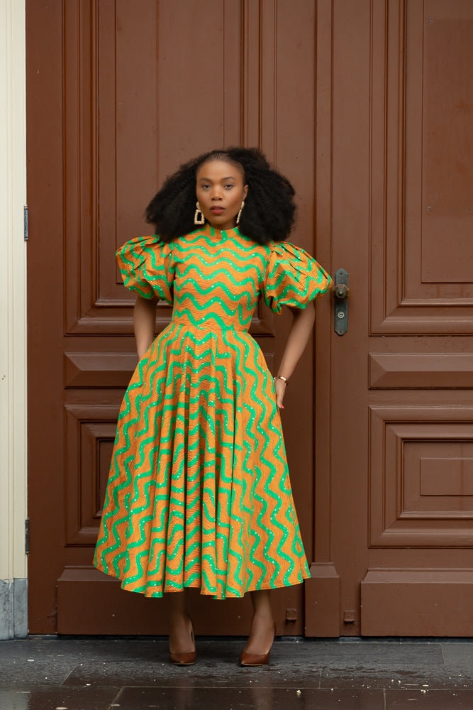 OLORI ORANGE AND green dress