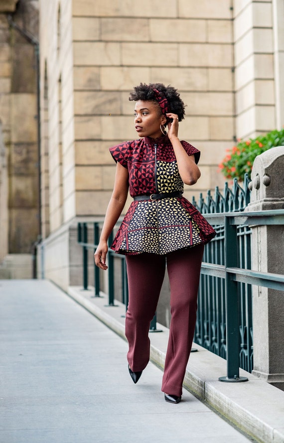 TIWA BURGUNDY PEPLUM Top -  Canada