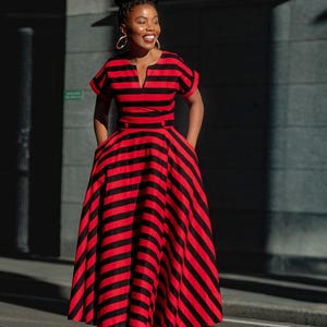 red and black color block dress Modelyn Women's Black Burgundy Color Block Evening Maxi Gown, Luxury Elegant Sleeveless Dress With Shoulder Cutout & 3D Red Rose Decor, High Waist Contrast