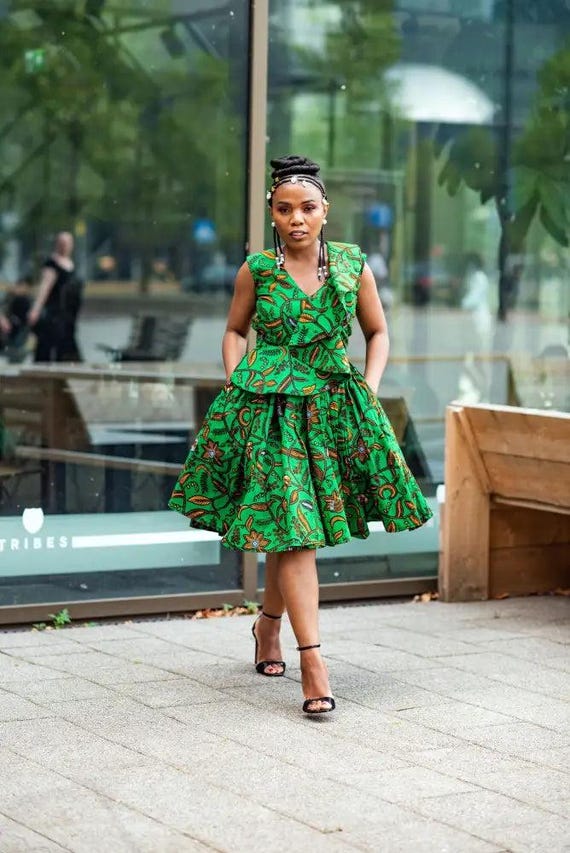peplum skater dress Lola Green and Brown Peplum Skater Dress