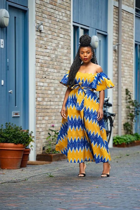 Maya Blue And Gold Front-slit Dress