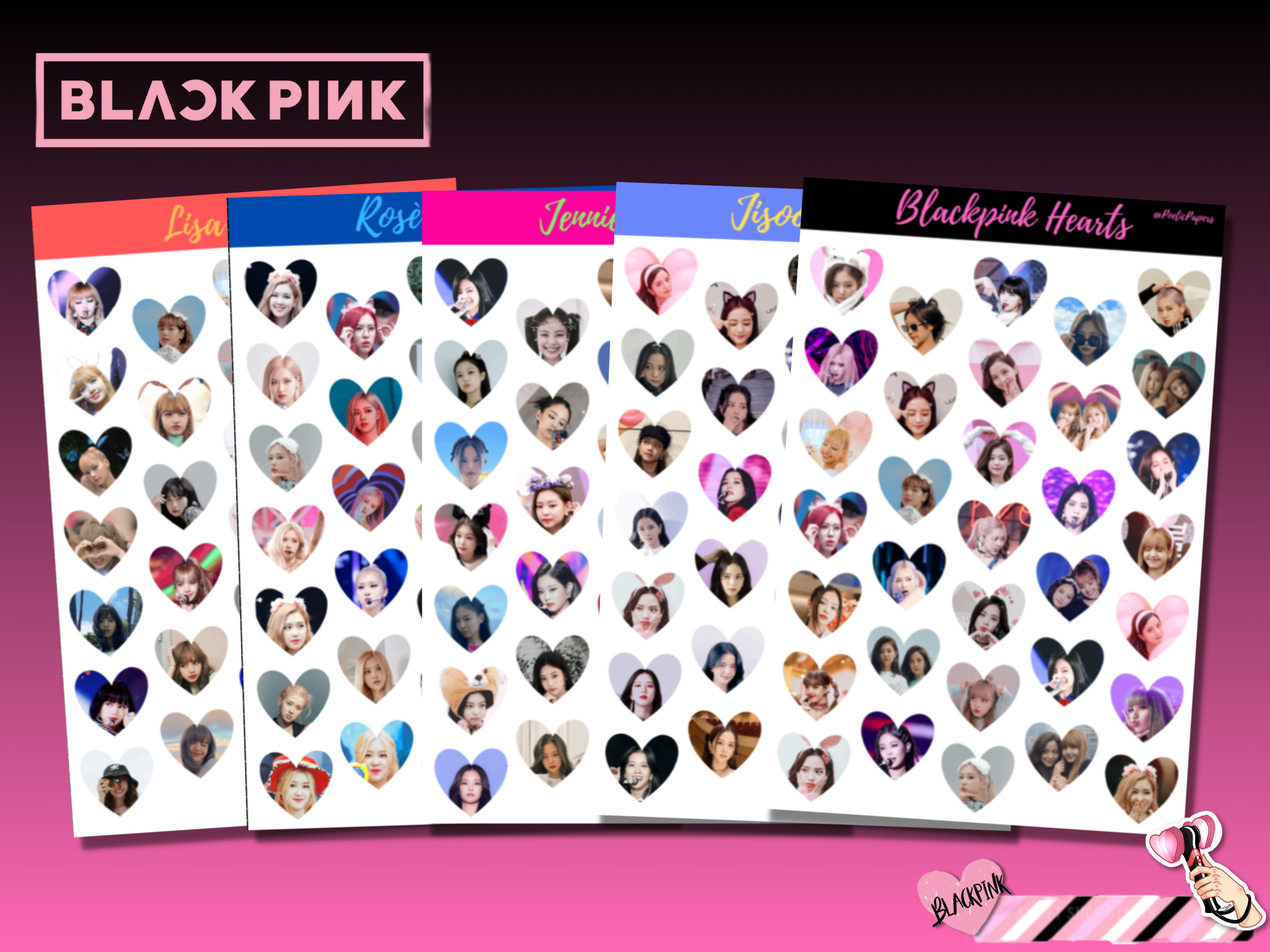 Blackpink Member Heart Stickers | Kpop Stickers | Bujo Journaling