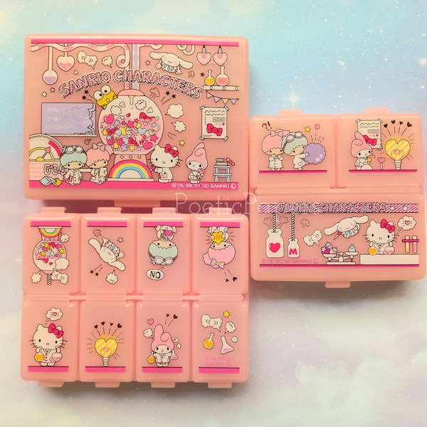 Cute Accessory Box | My Melody Hello Kitty Pill Box Organizer | Small Storage Box | Sticker Storage