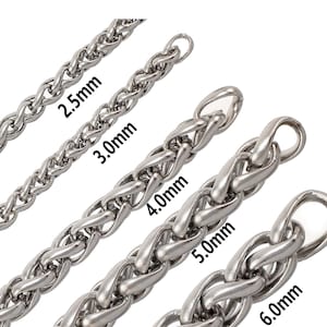 Width 2.5 / 3 / 4 / 5 / 6 mm Wheat Chains Jewelry Chain, 304 Stainless Steel Braided Chain for Necklace Bracelet Jewelry Making