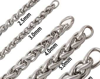 Wide 2.5 / 3 / 4 / 5 / 6 mm Wheat Chain Jewelry Chain, 304 Stainless Steel Braided Chain for Necklace Bracelet Jewelry Making