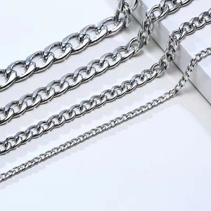100M 3/3.8/4.5/5.3/5.9/7/7.4/10mm Stainless Steel Curb Chains, Figaro NK for Necklace Bracelet Dector Handbag DIY Craft Jewelry
