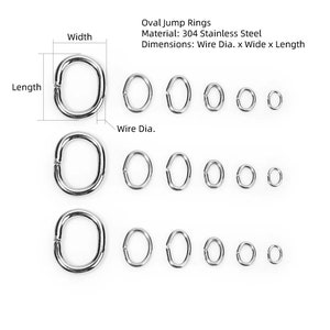 Bulk Stainless Steel Oval Jump Rings, Metal Ellipse Ring, Width 3mm 4mm 5mm 6mm 8mm, Wire 22/20/18/16 Gauge