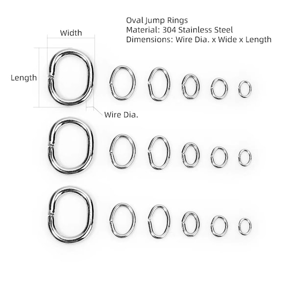 Bulk Stainless Steel Oval Jump Rings, Metal Ellipse Ring, Width 3mm 4mm 5mm 6mm 8mm, Wire 22/20/18/16 Gauge