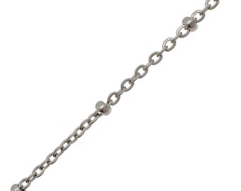 Wide 2mm Satellite Chain with 3mm beads Jewelry Chain, Soldered Closed Links, 304 Stainless Steel Ball Chain, 2005