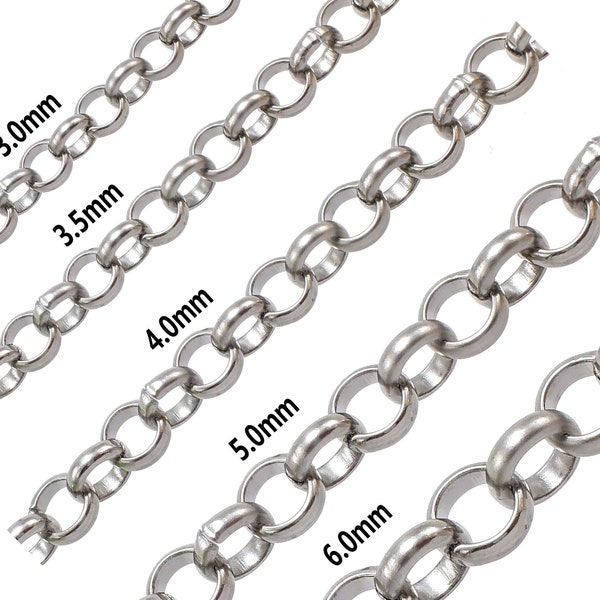 Bulk Wide 2.5/ 3 / 3.5 / 4 / 5 / 6 mm Rolo Chain, 304 Stainless Steel Round Rolo Links Cable Chain for Necklace Bracelet Jewelry Making