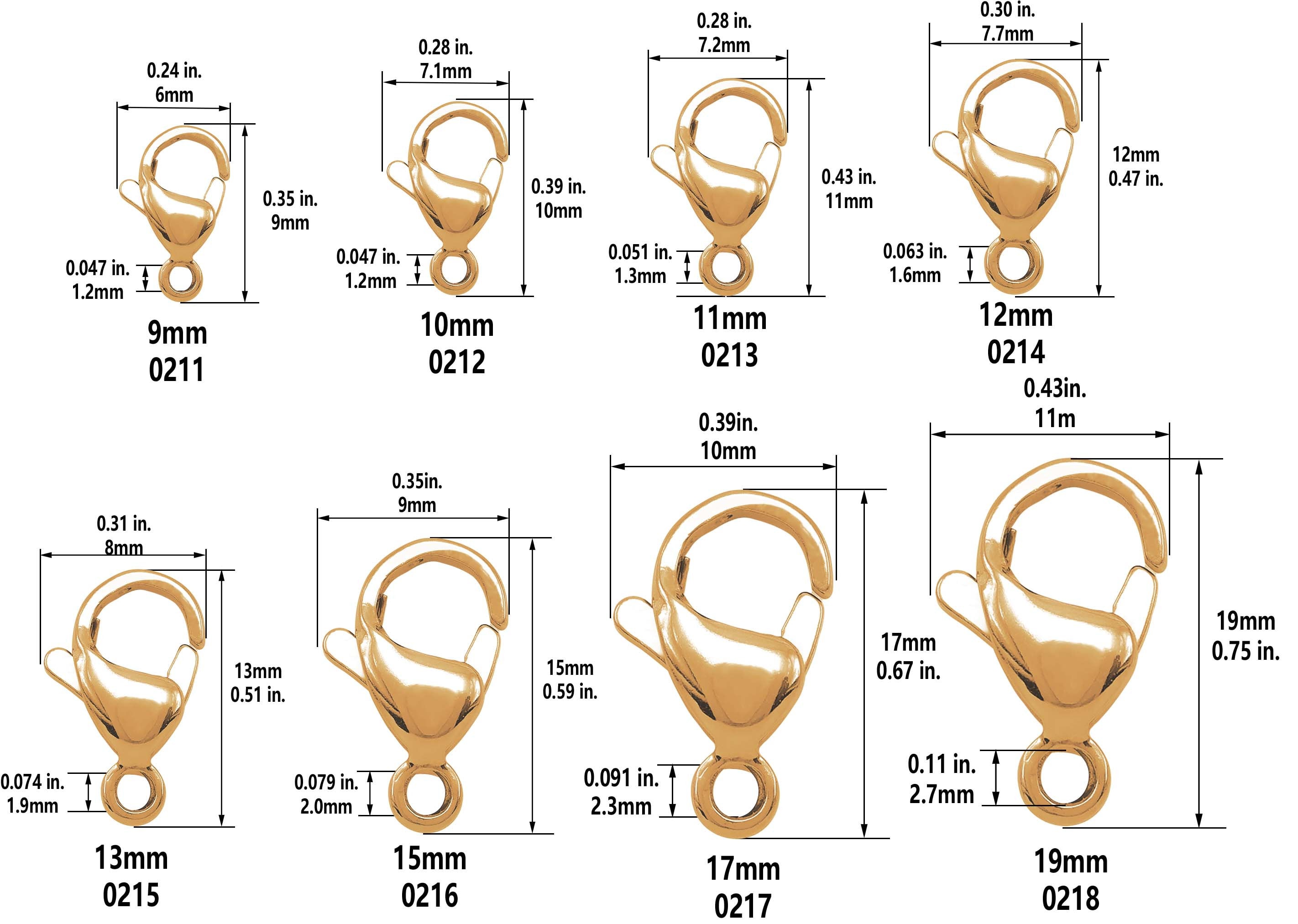 Bulk Pack of 10 Medium 15x8x3mm Lobster Clasps Brass JSCL15 Medium Copper  Plated Clasps 2mm Hole