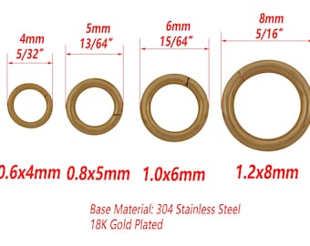 3 mm 4 mm 5 mm 6 mm 7 mm 8 mm 18K Vergoldete Edelstahl geschlossene Biegeringe, Draht 21/20/19/18 Gauge