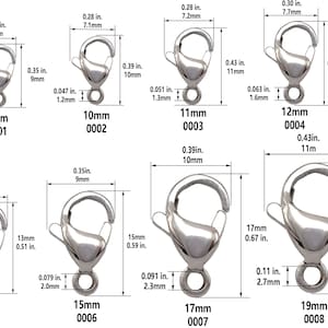 Bulk 9mm 10mm 11mm 12mm 13mm 15mm 17mm 19mm Stainless Steel Lobster Claw Clasps, Findings for Necklace Bracelet Jewelry Making